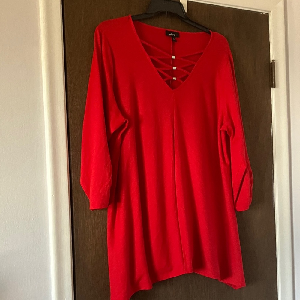 Alyx Red V-Neck Crisscross Tunic 3X